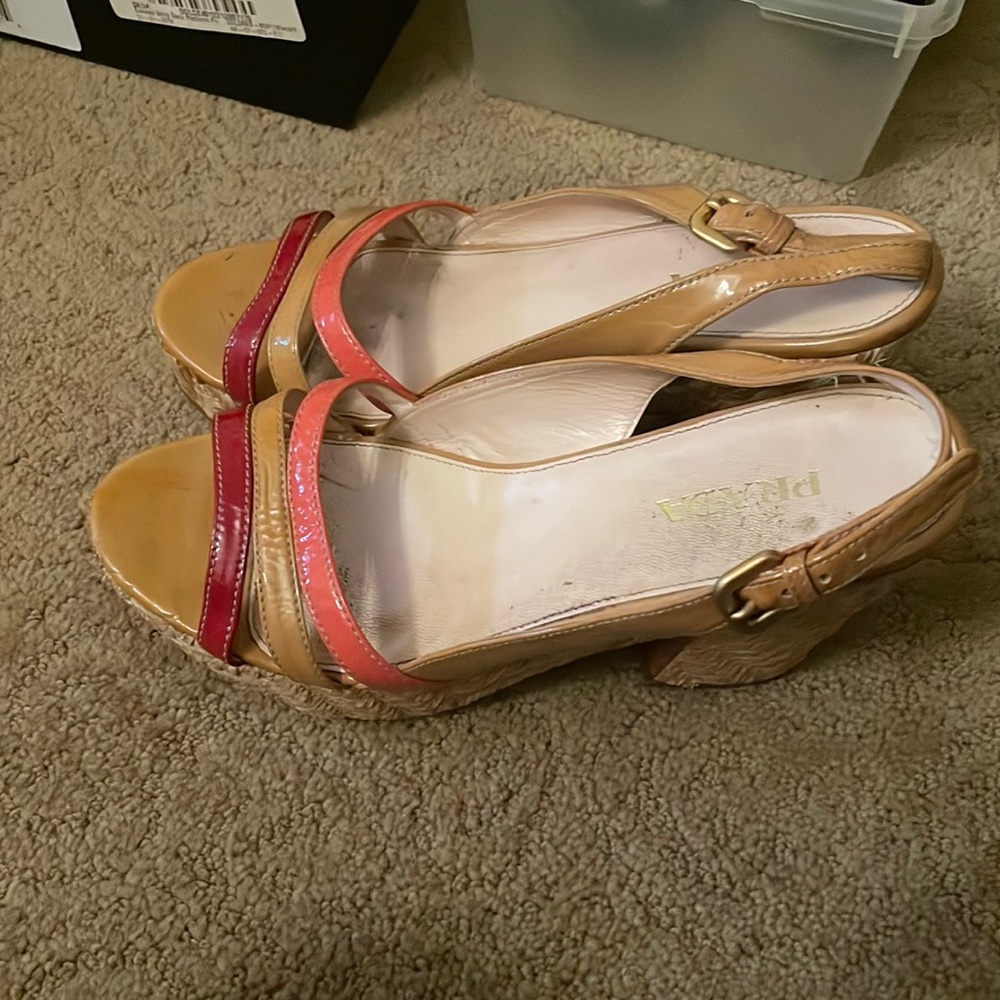 Prada platform open toe tan patent sandals